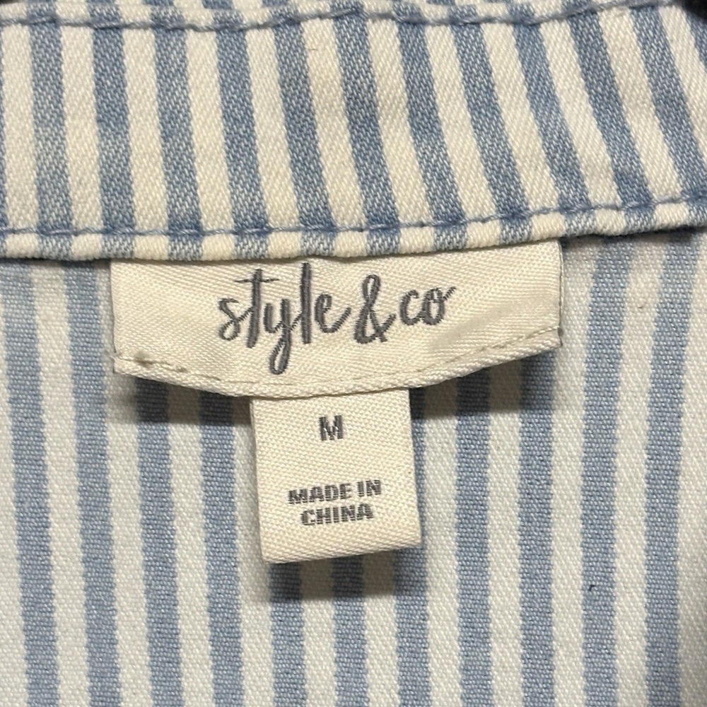 Style & Co Railroad Stripe Denim Jacket Womens Retro Blue White Retro Coat Sz M - Picture 4 of 10